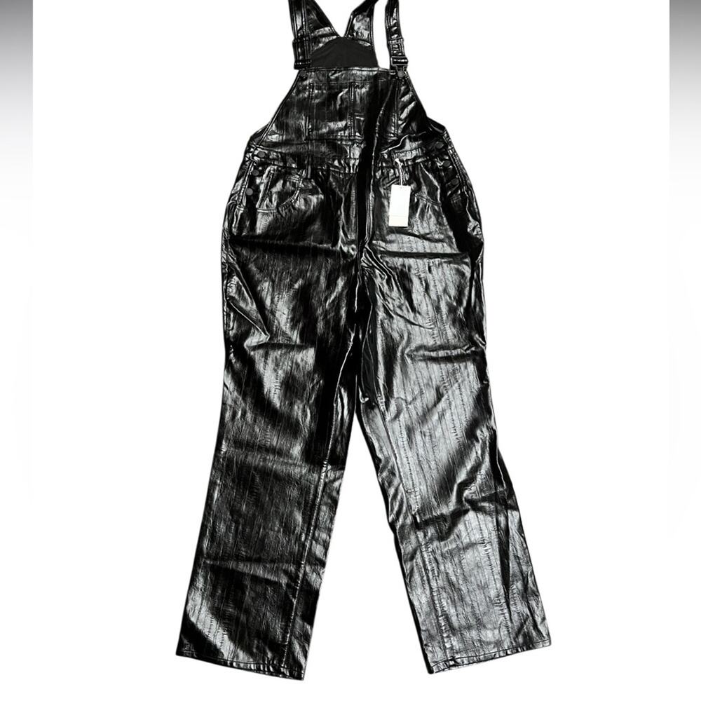 Good American black better than leather faux leather overalls Size 16 NWT - Picture 10 of 12